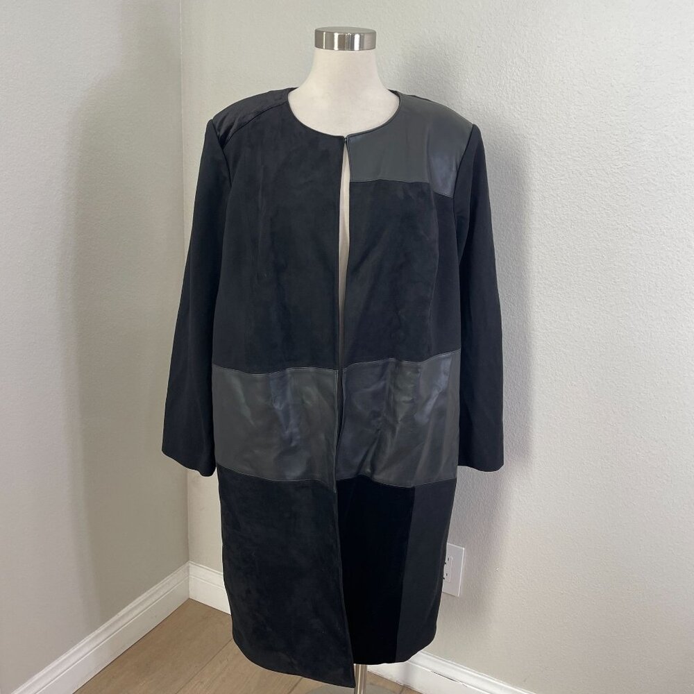 Calvin Klein Womens Plus 22 Black Suede Faux‎ Leather 3/4 Coat Overcoat Jacket